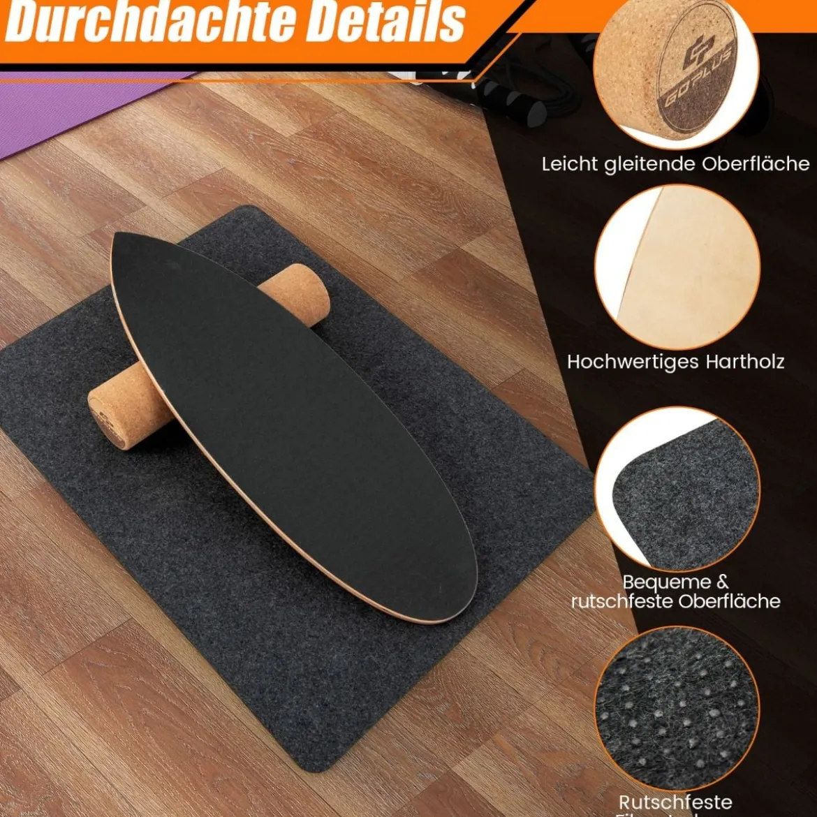 Balance Board aus Holz Balancebrett Balance Trainer Trickboard für zuhause inkl. Korkrolle
