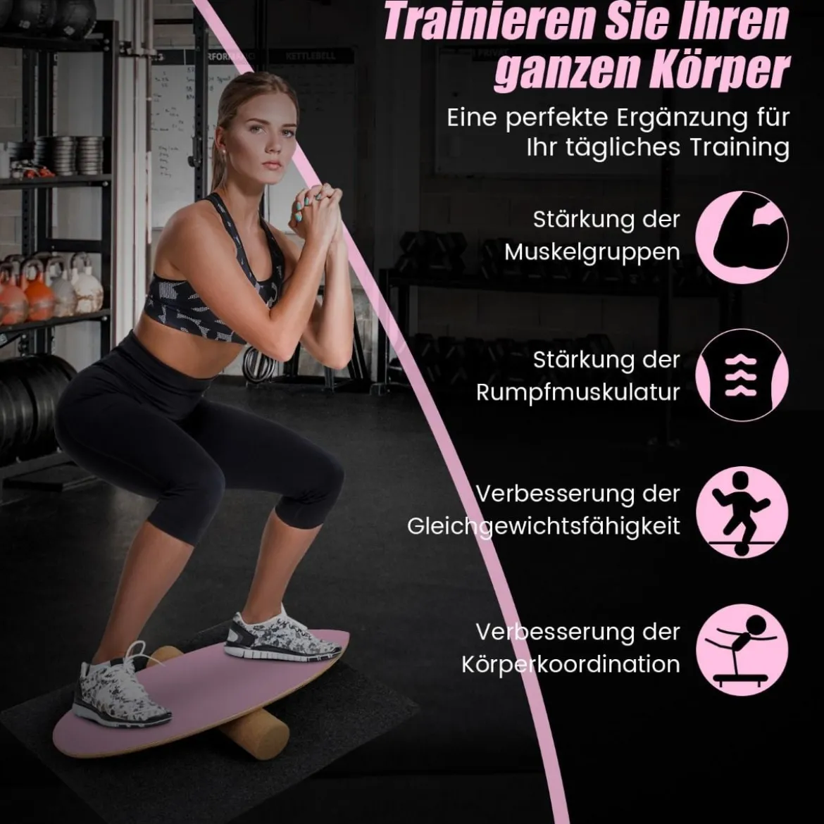 Balance Board aus Holz Balancebrett Balance Trainer Trickboard für zuhause inkl. Korkrolle