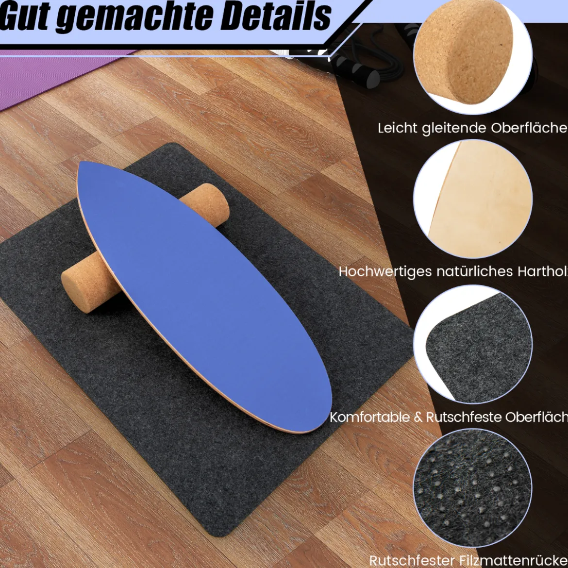 Balance Board aus Holz Balancebrett Balance Trainer Trickboard für zuhause inkl. Korkrolle