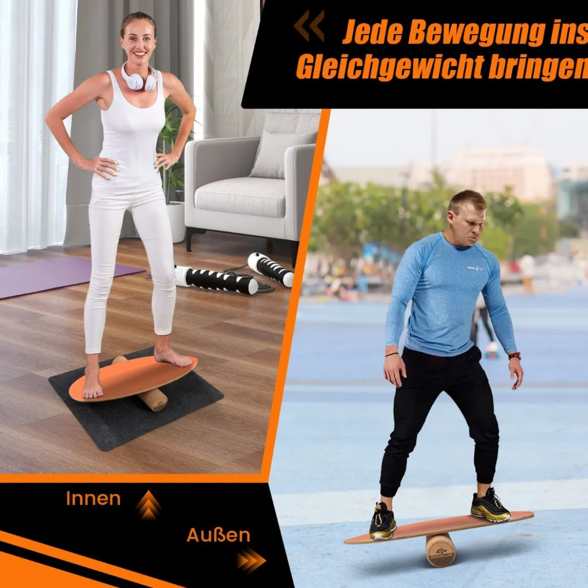 Balance Board aus Holz Balancebrett Balance Trainer Trickboard für zuhause inkl. Korkrolle