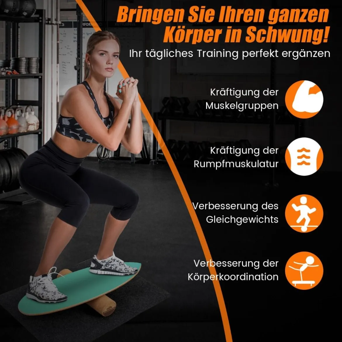 Balance Board aus Holz Balancebrett Balance Trainer Trickboard für zuhause inkl. Korkrolle