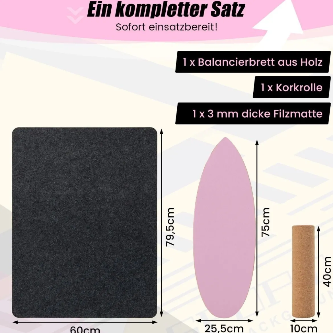 Balance Board aus Holz Balancebrett Balance Trainer Trickboard für zuhause inkl. Korkrolle