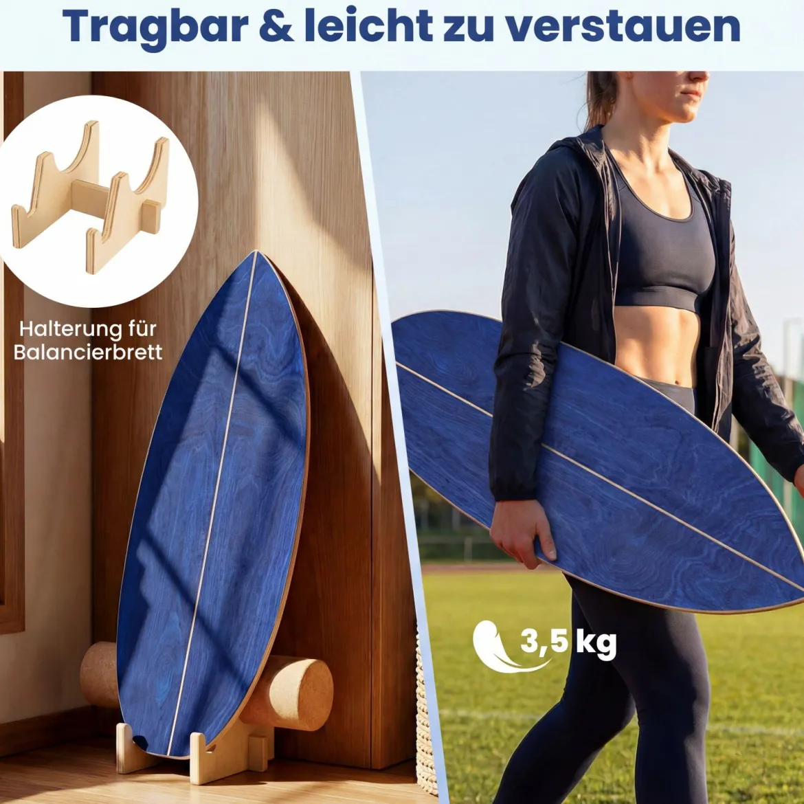 Balance Board für Erwachsene Holz Gleichgewichtstrainer mit Korkrolle Blau