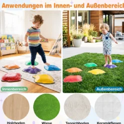 Balanciersteine für Kinder ab 3 Jahren 6-teilig Trittsteine mit Rutschfester TPE-Unterlage Stapelbar