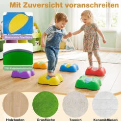 Balanciersteine für Kinder ab 3 Jahren 6er Set Stapelbar Trittsteine mit Abgerundeten Kanten