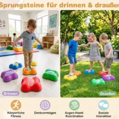 Balanciersteine für Kinder ab 3 Jahren 6er Set Stapelbar Trittsteine mit Abgerundeten Kanten