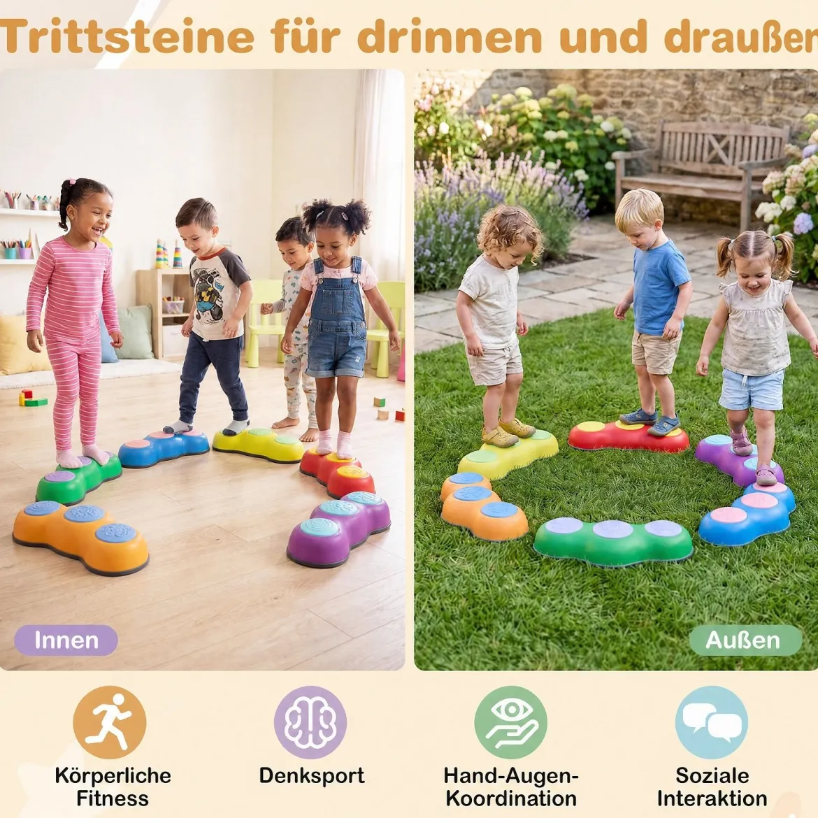 Balanciersteine für Kinder ab 3 Jahren 6 Stück Rutschfeste Stapelsteine mit Polster aus TPE