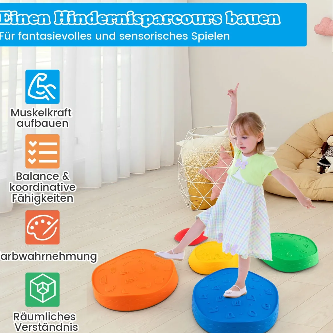 Balanciersteine für Kinder Rutschfeste Stapelsteine Flusssteine Stepping Stones bis 80 kg Belastbar Rund