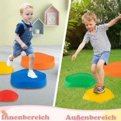 Balanciersteine für Kinder Rutschfeste Stapelsteine bis 80 kg Belastbar Flusssteine Bunt Pentagon