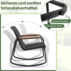 Balkonmöbel Set Gartenmöbel Set 2 Schaukelstühlen mit Tisch und Kissen Armlehnen aus WPC Grau