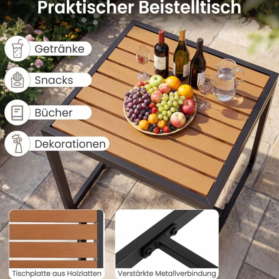 Balkonmöbel Set mit 2 Stühle & Beistelltisch & Weicher Kissen Sitzgruppe Lounge Set Beige