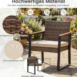Balkonmöbel Set mit 2 Stühle & Beistelltisch & Weicher Kissen Sitzgruppe Lounge Set Beige