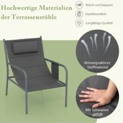 Balkonmöbel Set 3-tlg. Gartenmöbel Set mit 2 Stühlen & Tisch Balkonset mit atmungsaktivem Sitzstoff Grau