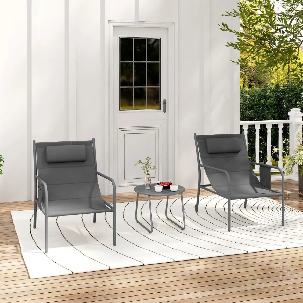 Balkonmöbel Set 3-tlg. Gartenmöbel Set mit 2 Stühlen & Tisch Balkonset mit atmungsaktivem Sitzstoff Grau