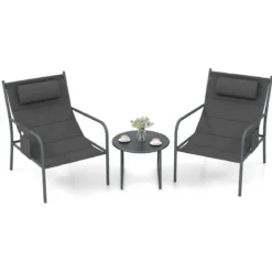 Balkonmöbel Set 3-tlg. Gartenmöbel Set mit 2 Stühlen & Tisch Balkonset mit atmungsaktivem Sitzstoff Grau