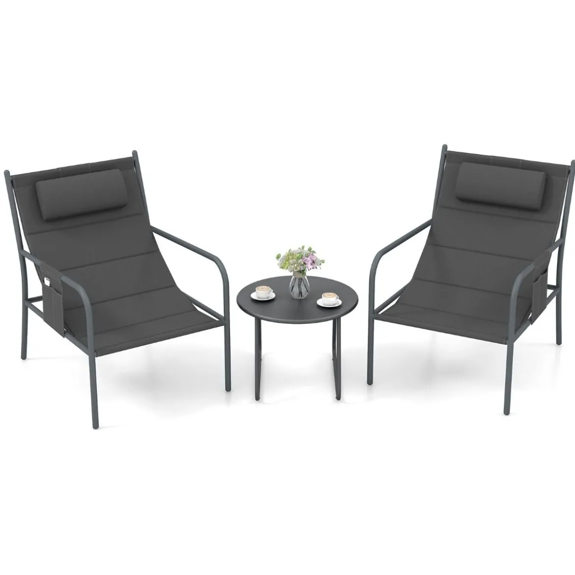 Balkonmöbel Set 3-tlg. Gartenmöbel Set mit 2 Stühlen & Tisch Balkonset mit atmungsaktivem Sitzstoff Grau