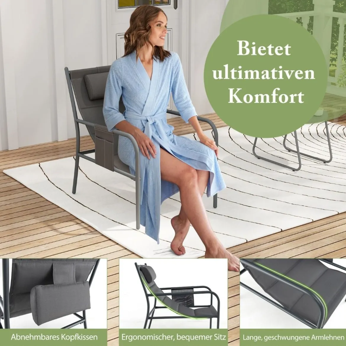 Balkonmöbel Set 3-tlg. Gartenmöbel Set mit 2 Stühlen & Tisch Balkonset mit atmungsaktivem Sitzstoff Grau