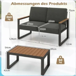 Balkonmöbel wetterfestes Gartenmöbel Set mit Aluminiumrahmen Balkonset mit Bank Grau