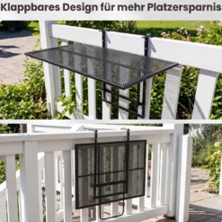 Balkontisch Klappbar mit Verstellbarer Bügelbreite 5-Fach Höhenverstellbarer Balkonhängetisch 80 x 60 x 60 cm