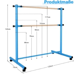 Ballettstange freistehend 5 stufig höhenverstellbar Ballett Barre mit 2 massiven Holzstangen 120 cm Blau