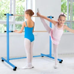 Ballettstange freistehend 5 stufig höhenverstellbar Ballett Barre mit 2 massiven Holzstangen 120 cm Blau