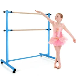 Ballettstange freistehend 5 stufig höhenverstellbar Ballett Barre mit 2 massiven Holzstangen 120 cm Blau