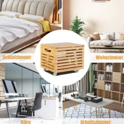 Bambus Aktenaufbewahrungsbox Aufbewahrungsbox mit 4 Rollen und Deckel Ordnungsboxen Natur
