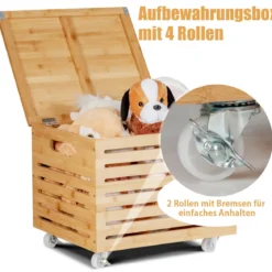 Bambus Aktenaufbewahrungsbox Aufbewahrungsbox mit 4 Rollen und Deckel Ordnungsboxen Natur