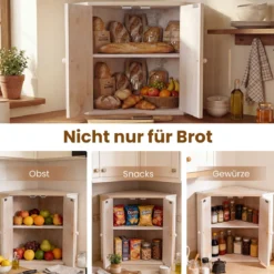 Bambus Brotkasten mit Verstellbarem Regal & 2 Türen 2 Etagen Eck Brotbox Brotbehälter Bread Box