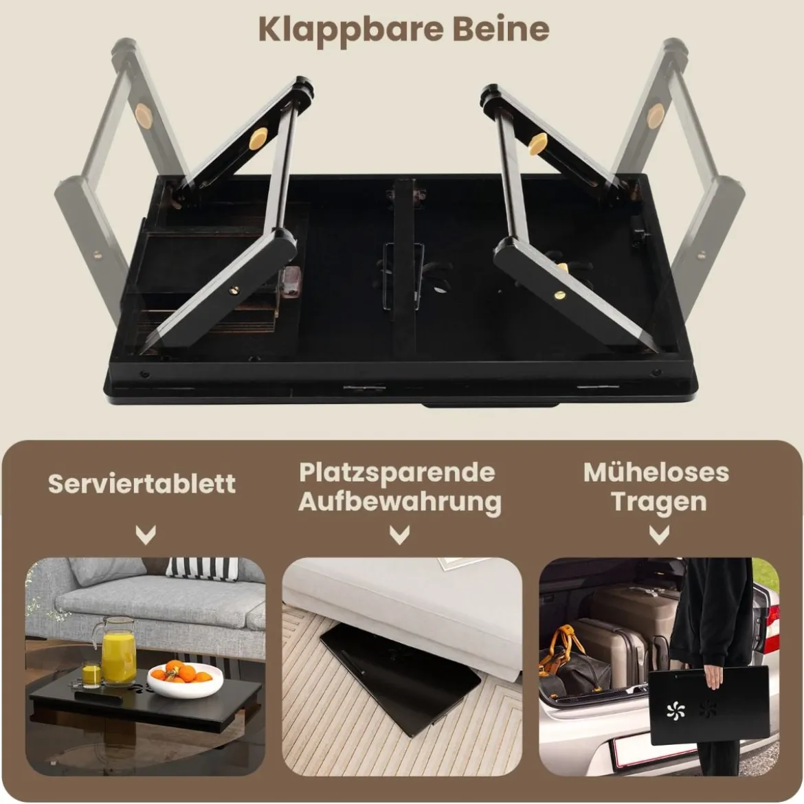 Bambus Klappbarer Laptoptisch Höhenverstellbarer & Neigbarer & Belüfteter Notebooktisch