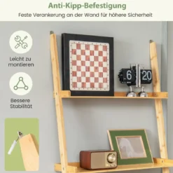 Bambus Leiterregal mit 5 Ebenen & Kippsicherung Standregal Küchenregal 65 x 36 x 183 cm Natur