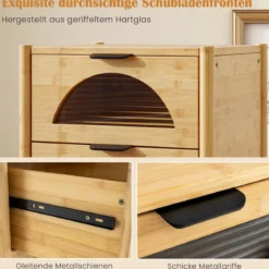 Bambus Nachttisch mit 2 Schubladen Moderner Beistelltisch Robuster Nachtschrank Nachtkonsole