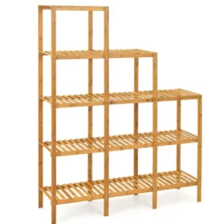 Bambus-Pflanzenständer 5-Stufiges Regal mit Verschiedenen Ebenen 114 x 32 x 141 cm Natürlich