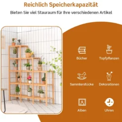 Bambus-Pflanzenständer 5-Stufiges Regal mit Verschiedenen Ebenen 114 x 32 x 141 cm Natürlich