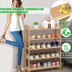 Bambus Schuhregal mit 5 Ebenen Schuhablage für 15 Paar Schuhe Schuhständer Schuh-Organizer