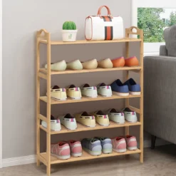 Bambus Schuhregal mit 5 Ebenen Schuhablage für 15 Paar Schuhe Schuhständer Schuh-Organizer