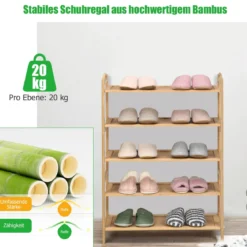 Bambus Schuhregal mit 5 Ebenen Schuhablage für 15 Paar Schuhe Schuhständer Schuh-Organizer