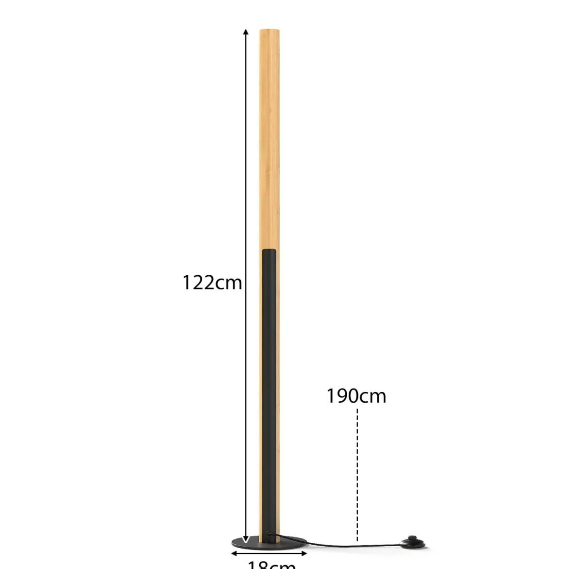 Bambus-Stehlampe dimmbare LED-Ecklampe mit Fußschalter 3000K-6000K 122 cm Natur