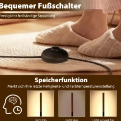 Bambus-Stehlampe dimmbare LED-Ecklampe mit Fußschalter 3000K-6000K 122 cm Natur