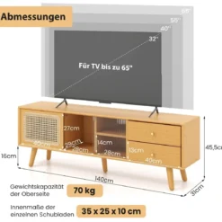 Bambus-TV-Ständer für TVs bis zu 65