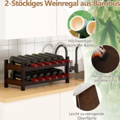 Bambus Weinregal für 12 Flaschen Flaschenregal mit 2 Etagen Flaschenhalter für Keller Braun