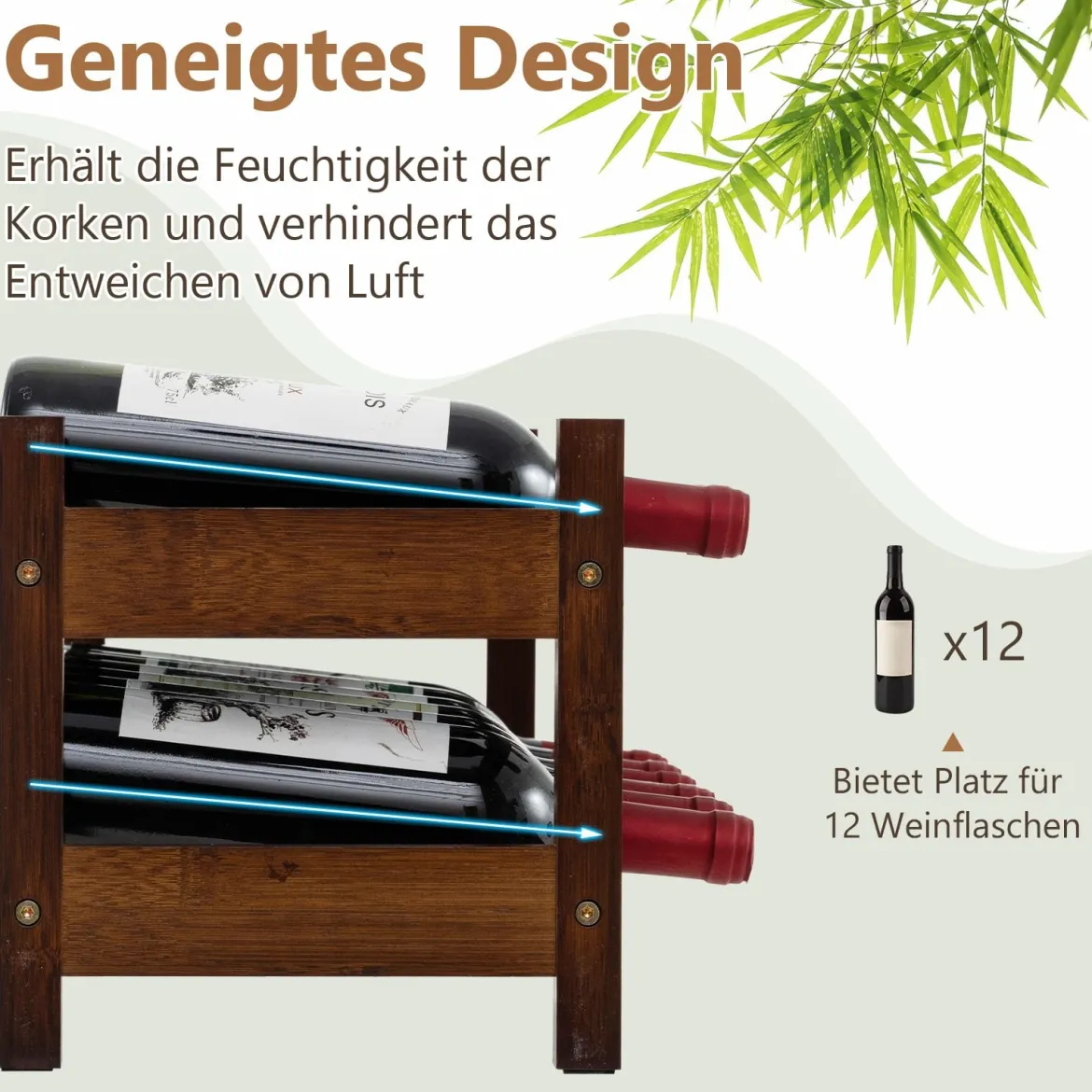 Bambus Weinregal für 12 Flaschen Flaschenregal mit 2 Etagen Flaschenhalter für Keller Braun