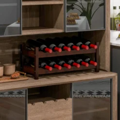Bambus Weinregal für 12 Flaschen Flaschenregal mit 2 Etagen Flaschenhalter für Keller Braun