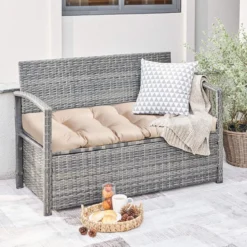 Bankauflage für Gartenbank 132 x 49 x 15 cm Sitzkissen aus PP-Baumwolle Beige