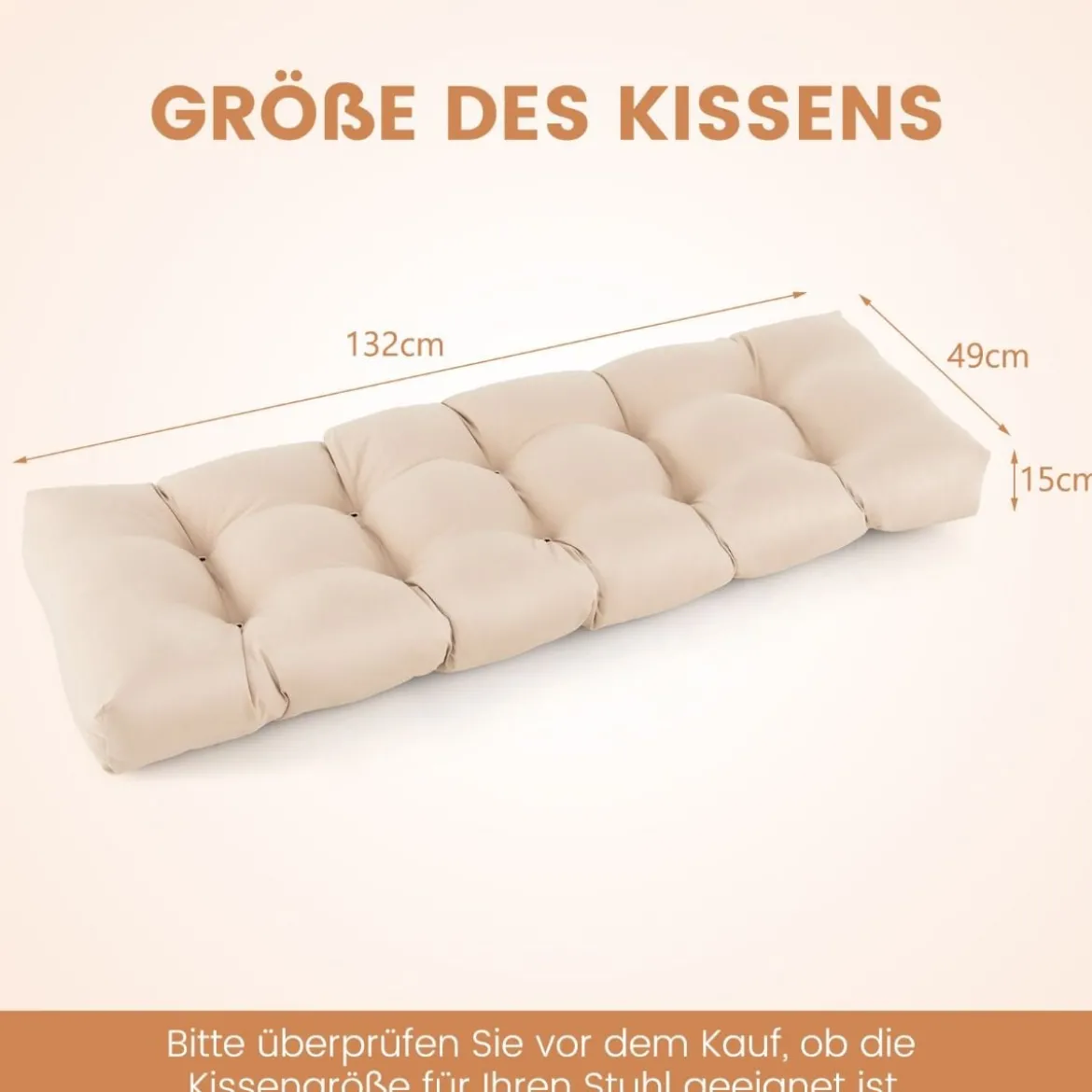 Bankauflage für Gartenbank 132 x 49 x 15 cm Sitzkissen aus PP-Baumwolle Beige