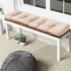 Bankauflage für Gartenbank 132 x 49 x 15 cm Sitzkissen aus PP-Baumwolle Beige