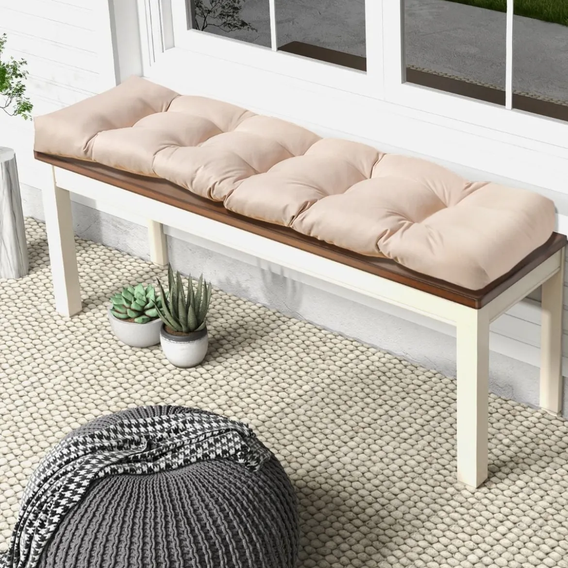 Bankauflage für Gartenbank 132 x 49 x 15 cm Sitzkissen aus PP-Baumwolle Beige