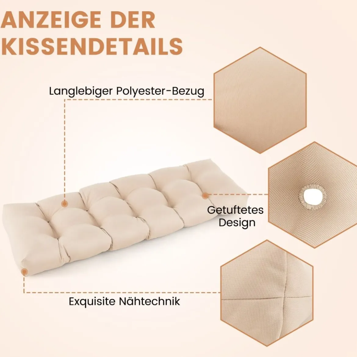Bankauflage für Gartenbank 132 x 49 x 15 cm Sitzkissen aus PP-Baumwolle Beige