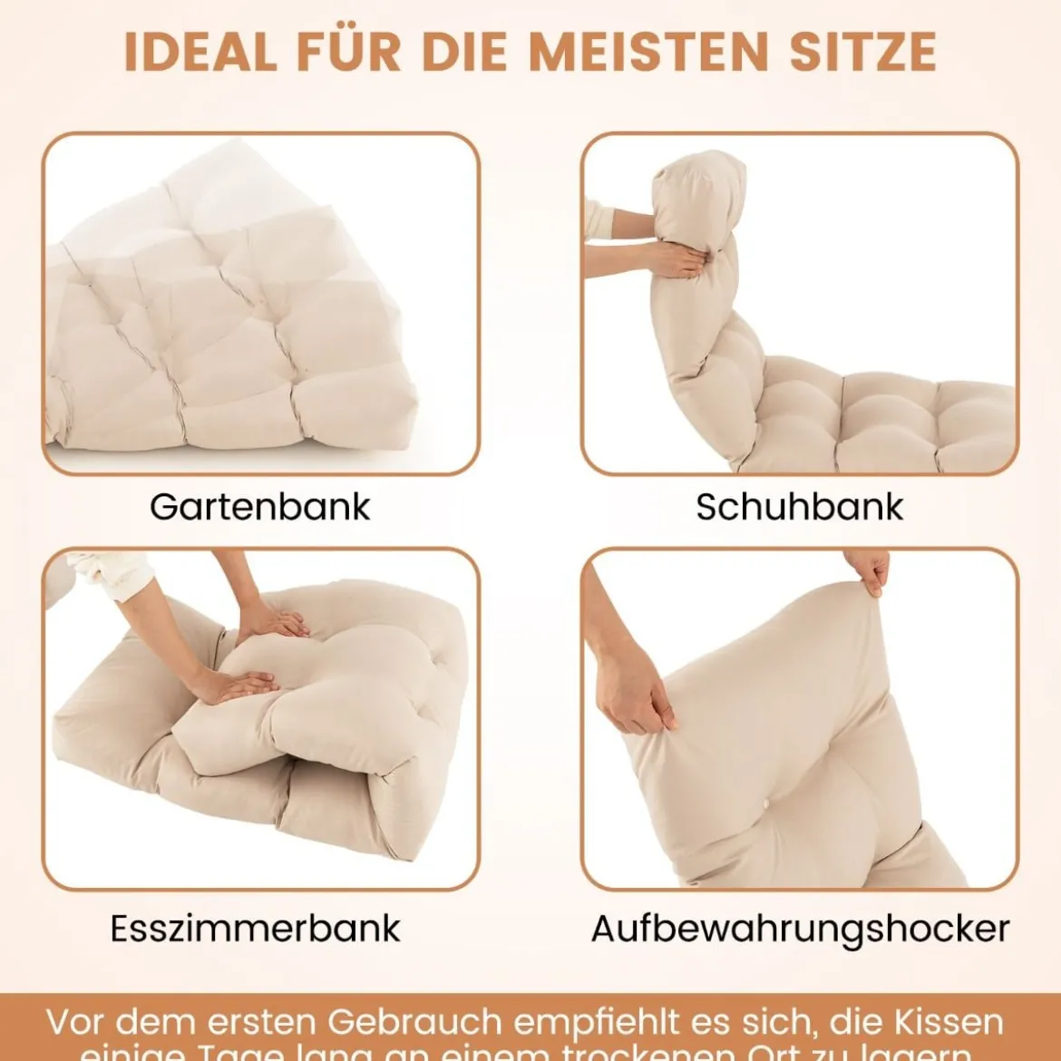Bankauflage für Gartenbank 132 x 49 x 15 cm Sitzkissen aus PP-Baumwolle Beige