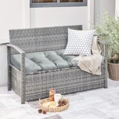 Bankauflage für Gartenbank 132 x 49 x 15 cm Sitzkissen aus PP-Baumwolle Grau
